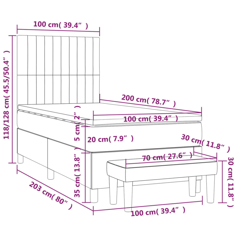 Produktbild för Ramsäng med madrass gräddvit 100x200 cm tyg