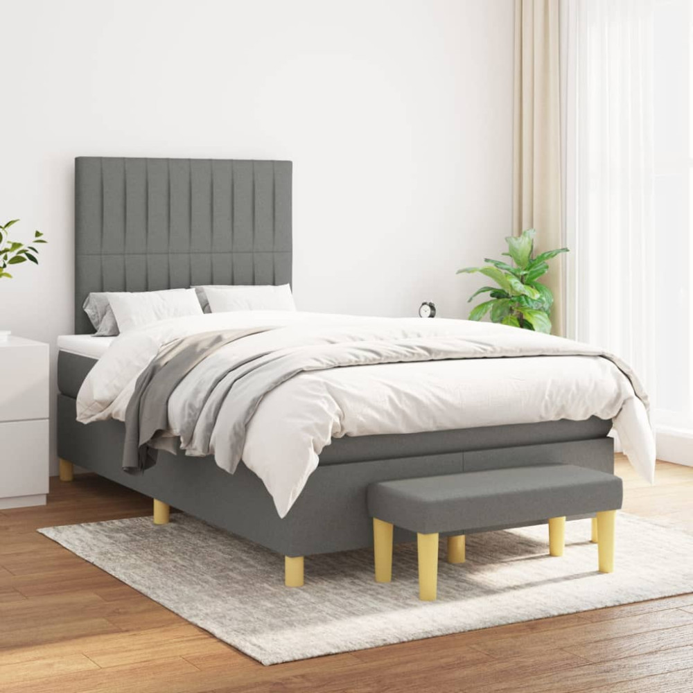 Produktbild för Ramsäng med madrass mörkgrå 120x200 cm tyg