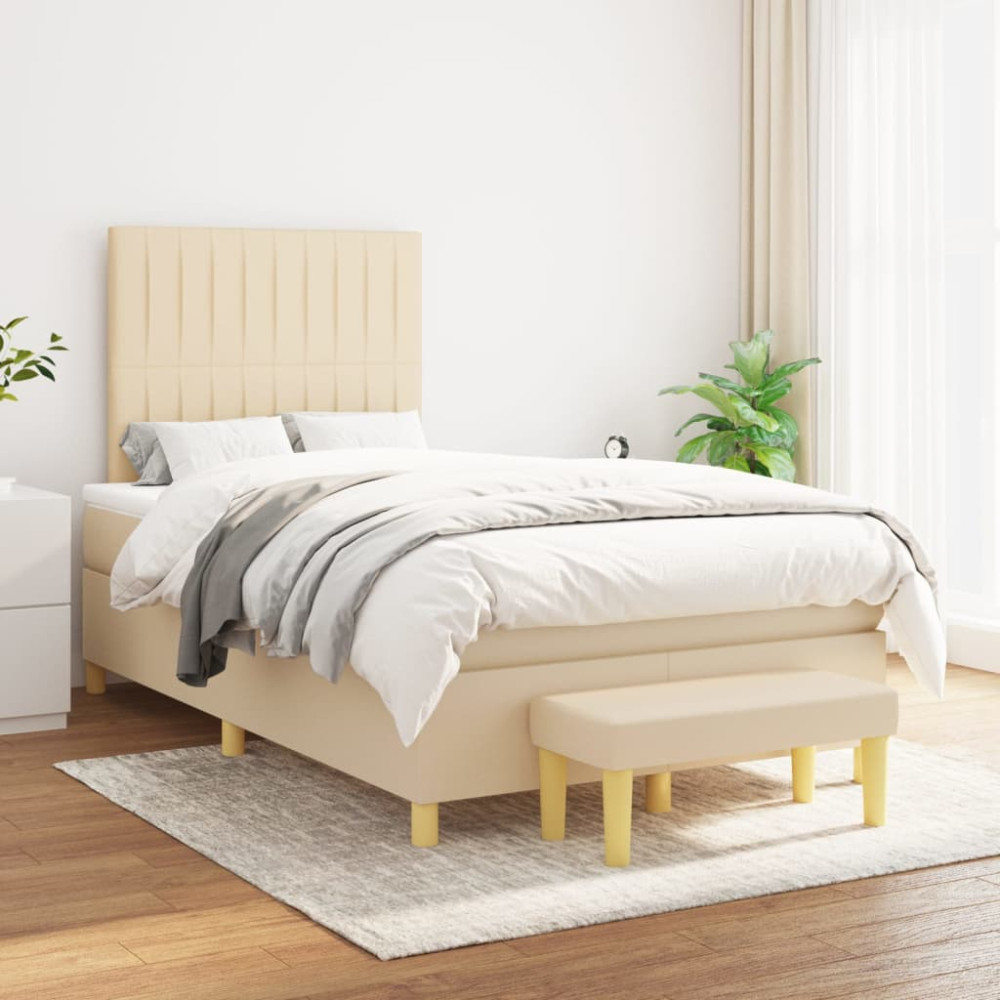 Produktbild för Ramsäng med madrass gräddvit 120x200 cm tyg