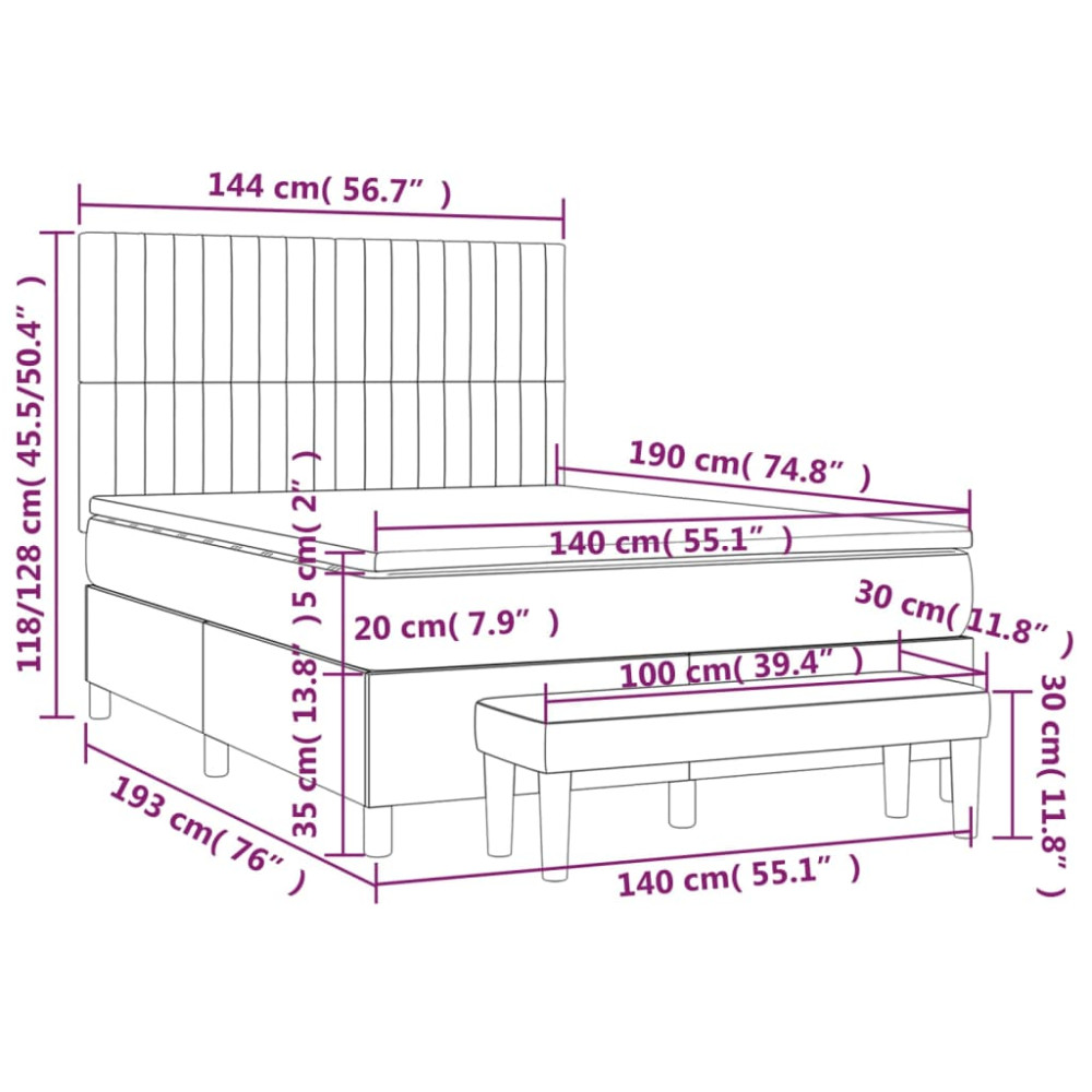 Produktbild för Ramsäng med madrass mörkbrun 140x190 cm tyg