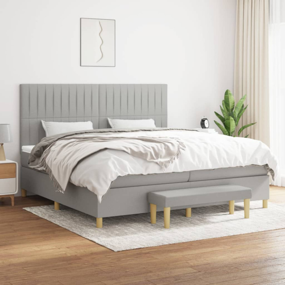 Produktbild för Ramsäng med madrass ljusgrå 200x200 cm tyg