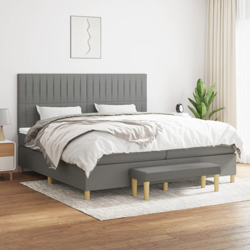 Produktbild för Ramsäng med madrass mörkgrå 200x200 cm tyg