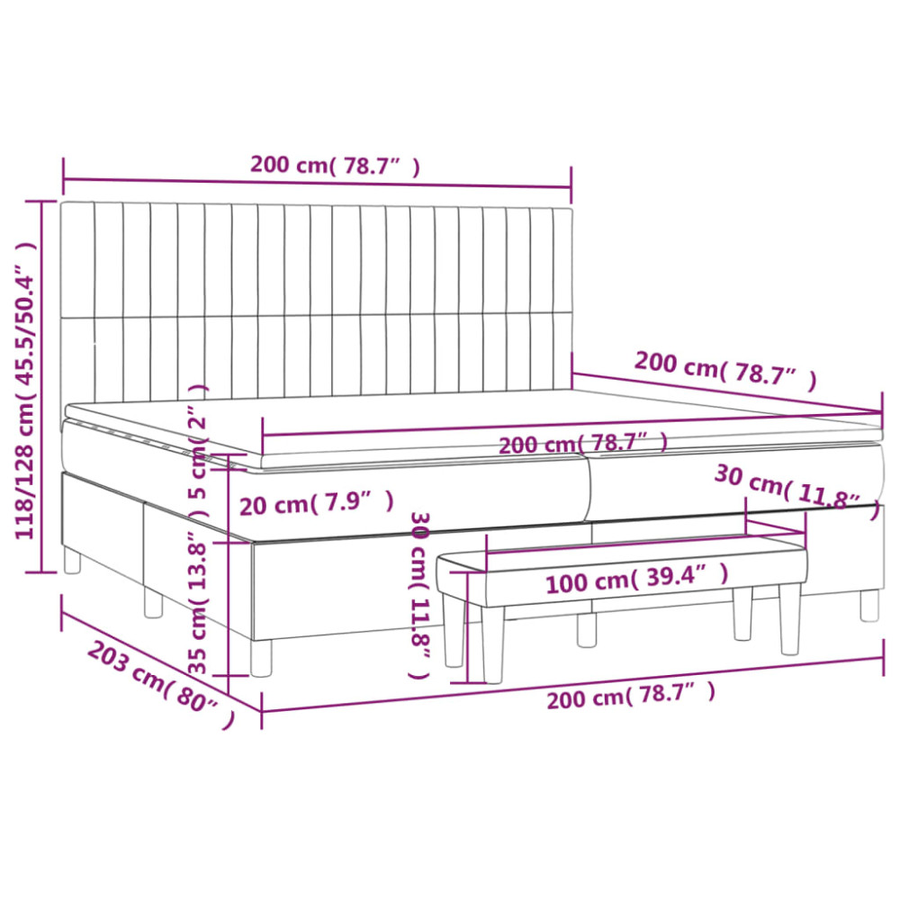 Produktbild för Ramsäng med madrass mörkgrå 200x200 cm tyg