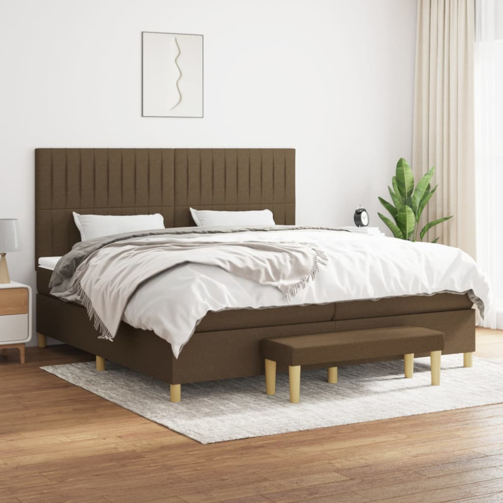 Produktbild för Ramsäng med madrass mörkbrun 200x200 cm tyg