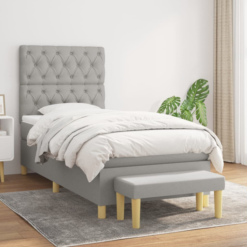 Produktbild för Ramsäng med madrass ljusgrå 80x200 cm tyg
