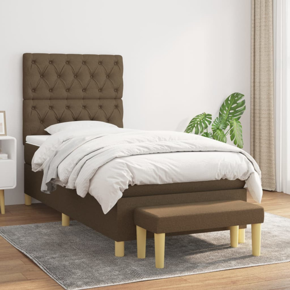 Produktbild för Ramsäng med madrass mörkbrun 80x200 cm tyg