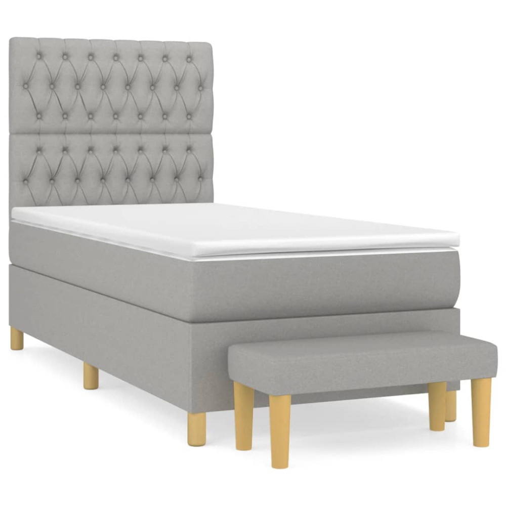 Produktbild för Ramsäng med madrass ljusgrå 90x190 cm tyg
