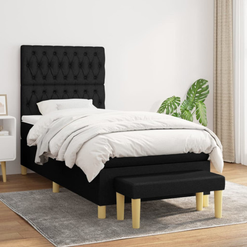vidaXL Ramsäng med madrass svart 90x190 cm tyg