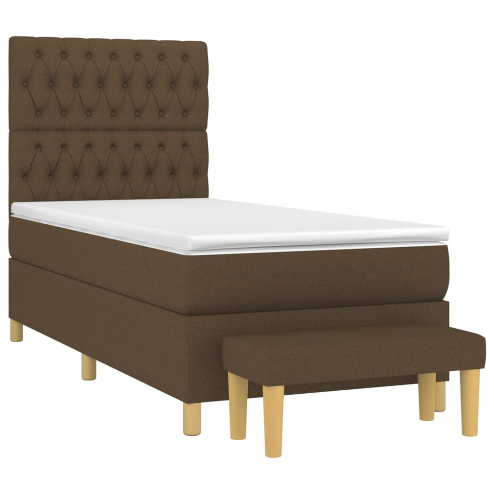 Produktbild för Ramsäng med madrass mörkbrun 90x190 cm tyg