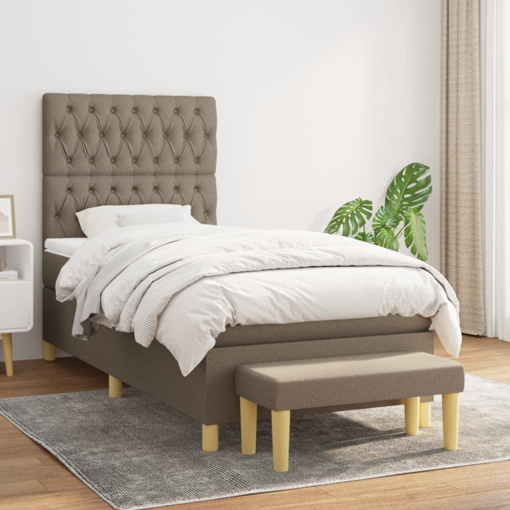 Produktbild för Ramsäng med madrass taupe 90x190 cm tyg
