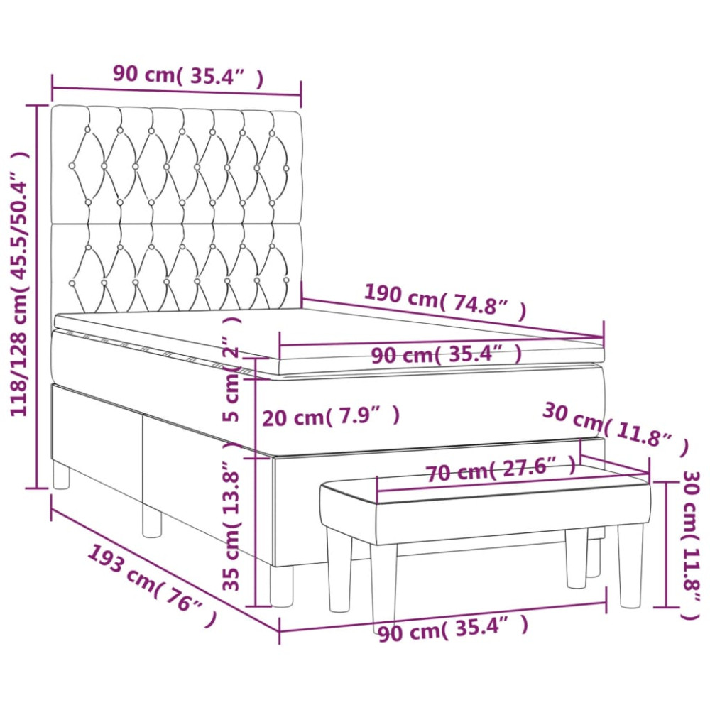 Produktbild för Ramsäng med madrass taupe 90x190 cm tyg