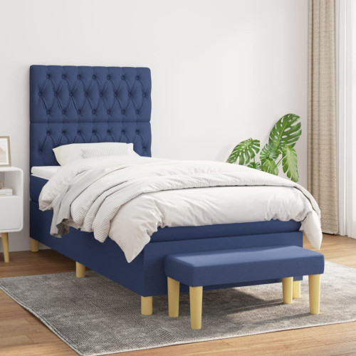 vidaXL Ramsäng med madrass blå 90x190 cm tyg