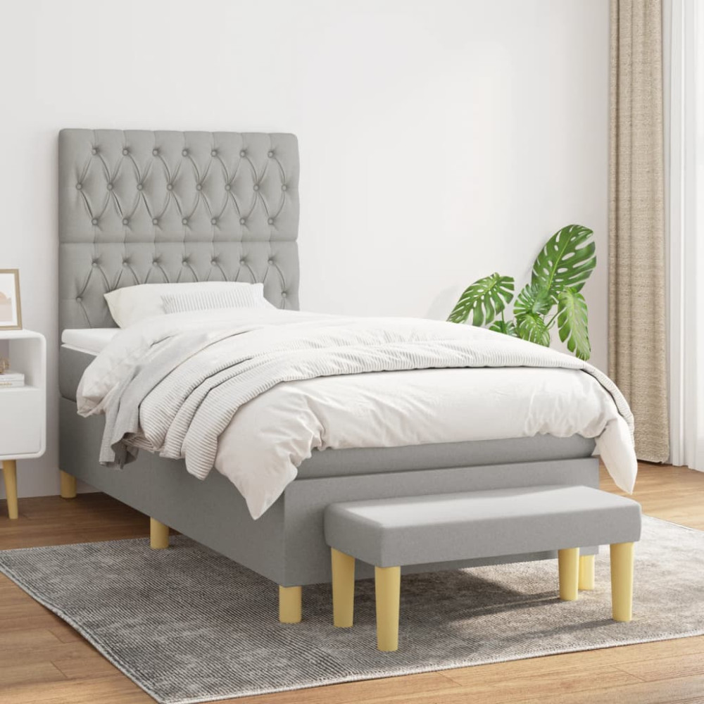 Produktbild för Ramsäng med madrass ljusgrå 90x200 cm tyg