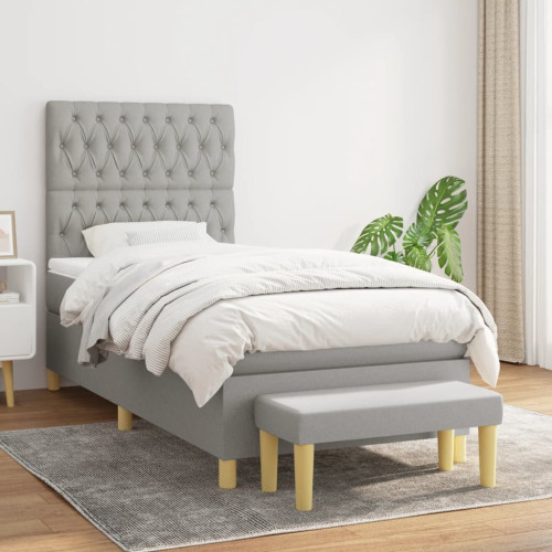 vidaXL Ramsäng med madrass ljusgrå 90x200 cm tyg