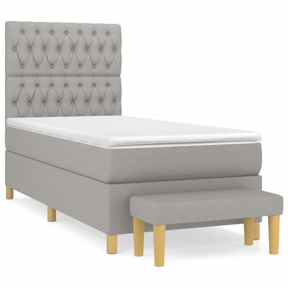Produktbild för Ramsäng med madrass ljusgrå 90x200 cm tyg