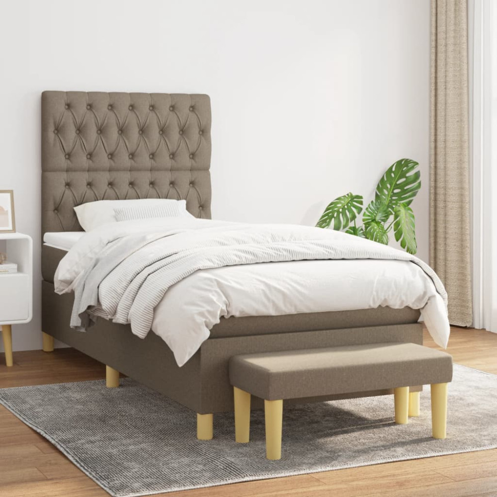 Produktbild för Ramsäng med madrass taupe 90x200 cm tyg