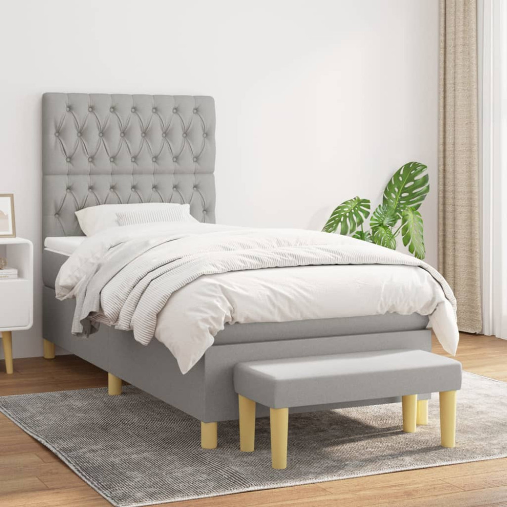 Produktbild för Ramsäng med madrass ljusgrå 100x200 cm tyg