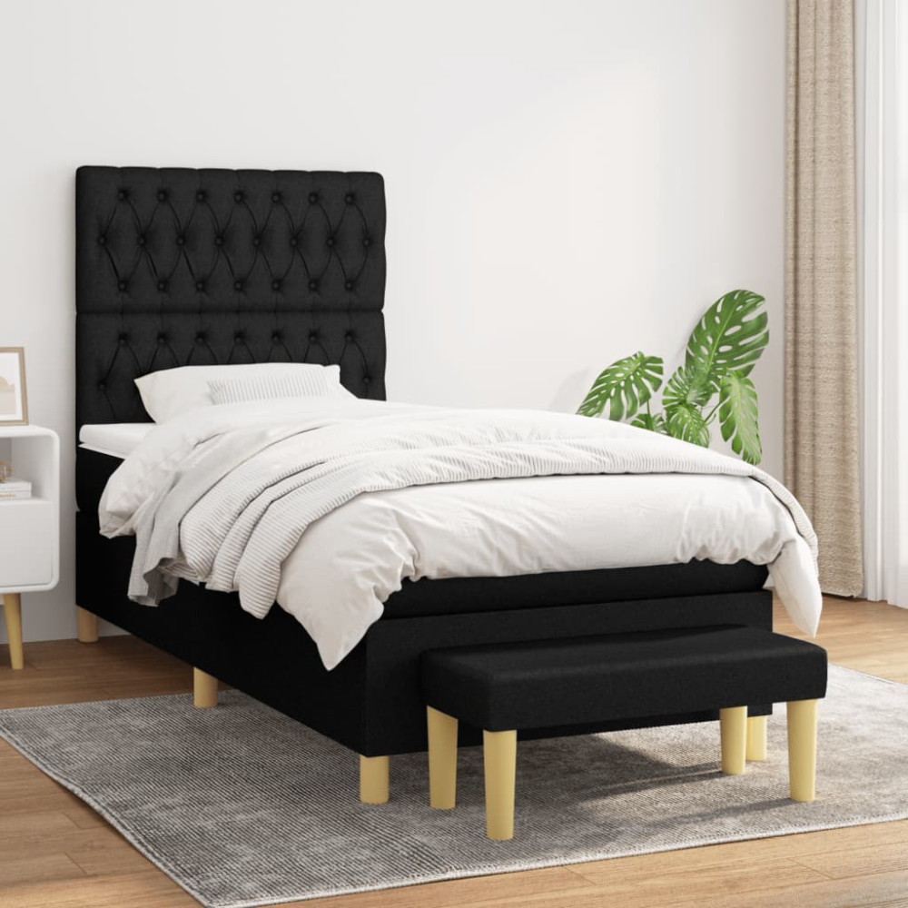 Produktbild för Ramsäng med madrass svart 100x200 cm tyg