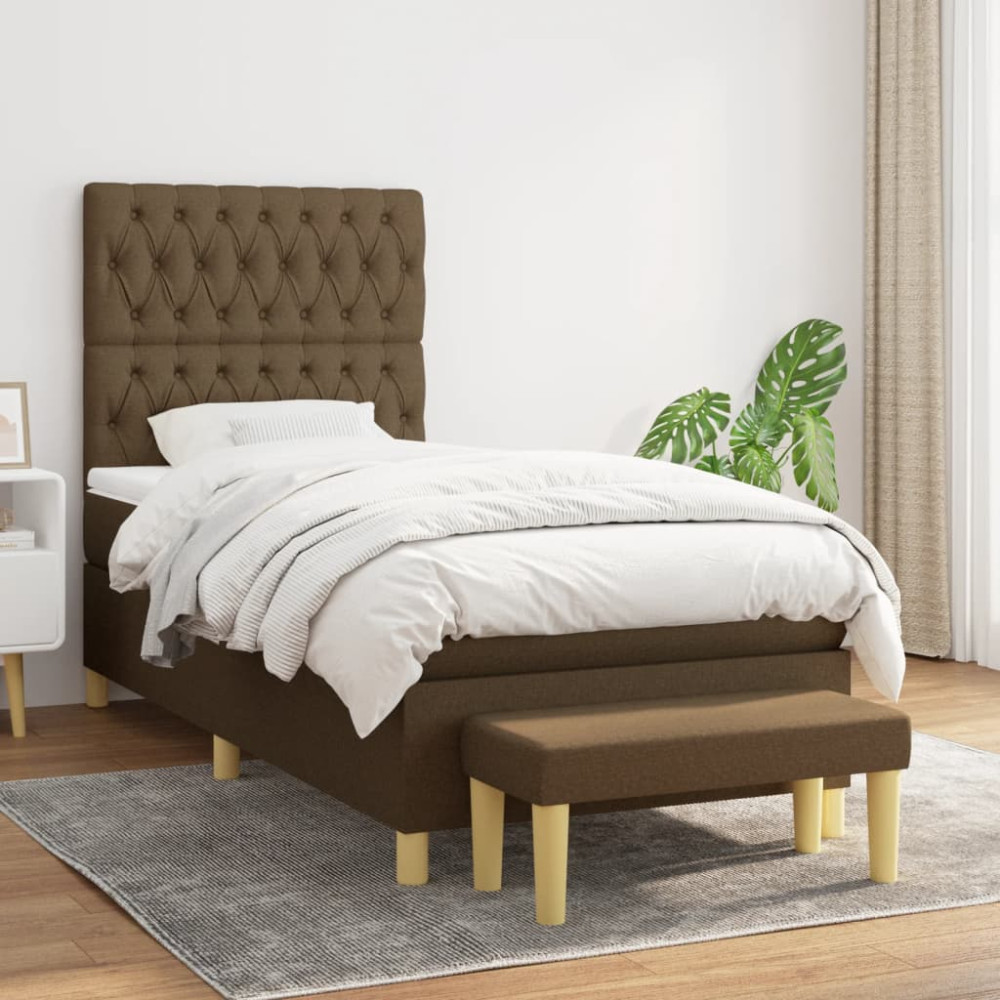 Produktbild för Ramsäng med madrass mörkbrun 100x200 cm tyg