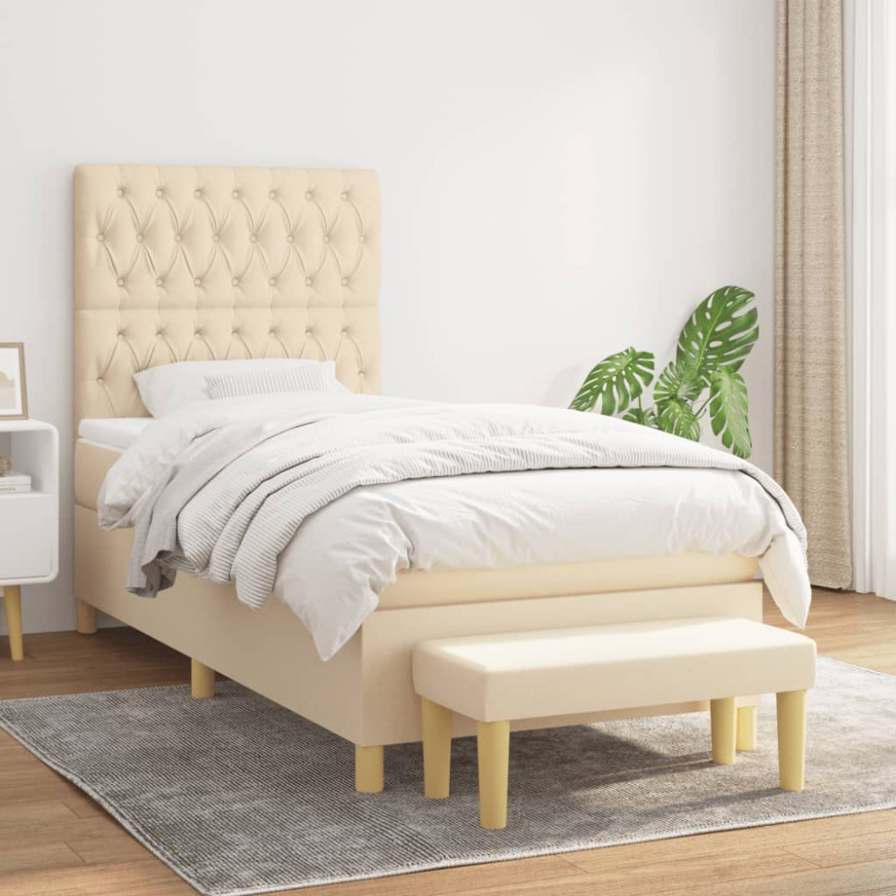 Produktbild för Ramsäng med madrass gräddvit 100x200 cm tyg