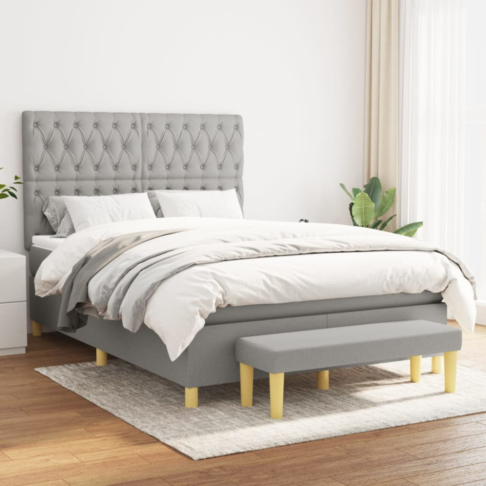Produktbild för Ramsäng med madrass ljusgrå 140x190 cm tyg