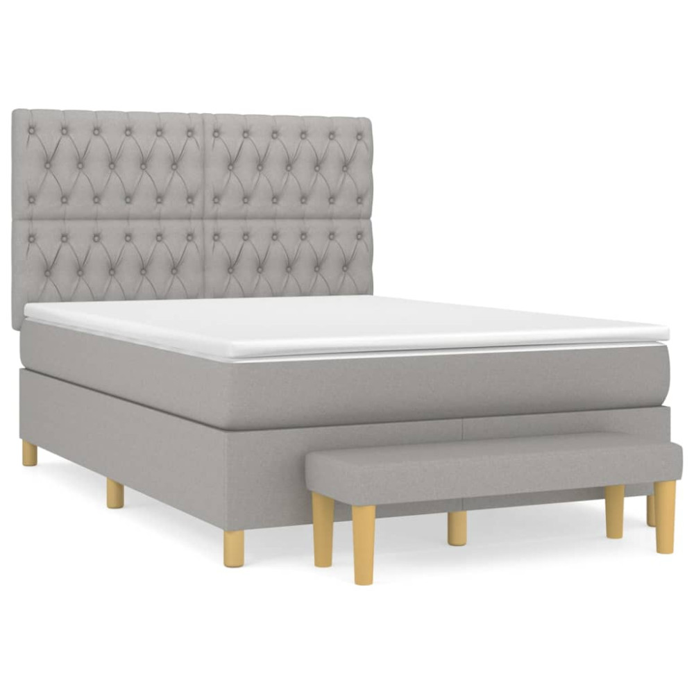 Produktbild för Ramsäng med madrass ljusgrå 140x190 cm tyg