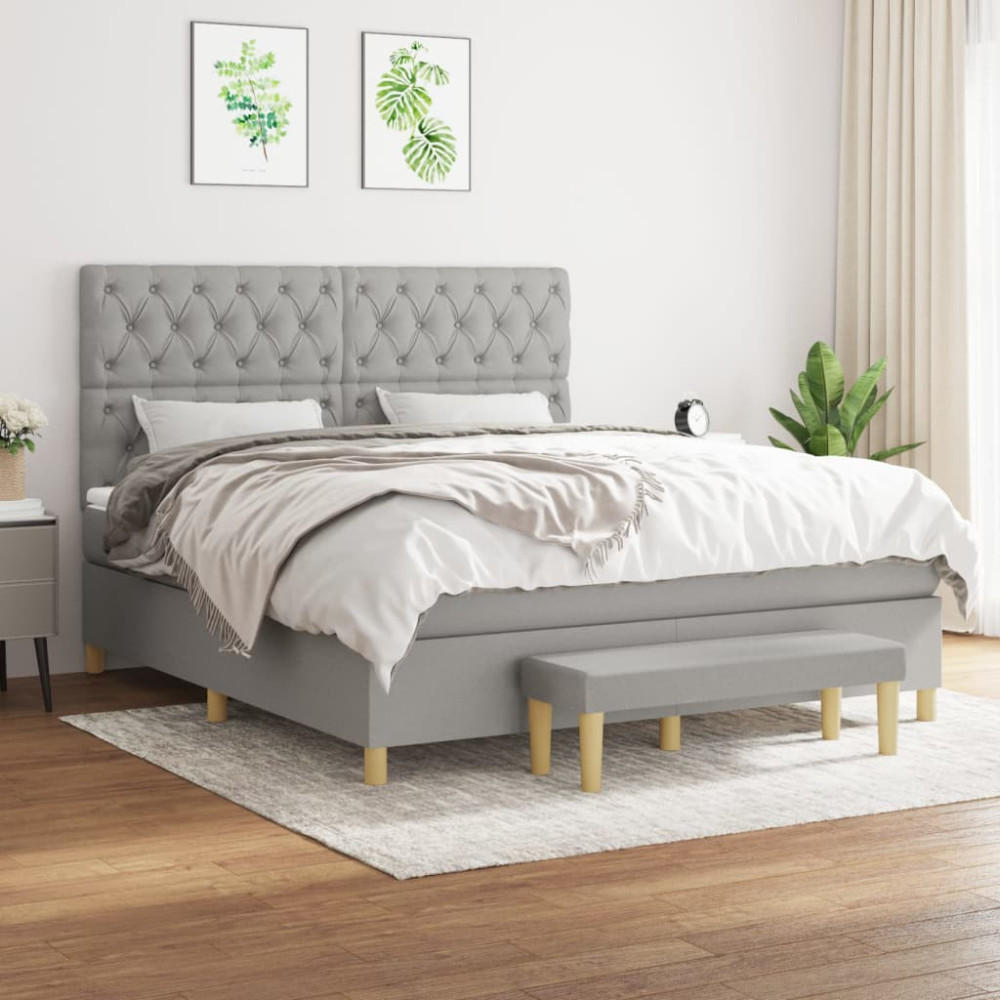 Produktbild för Ramsäng med madrass ljusgrå 160x200 cm tyg