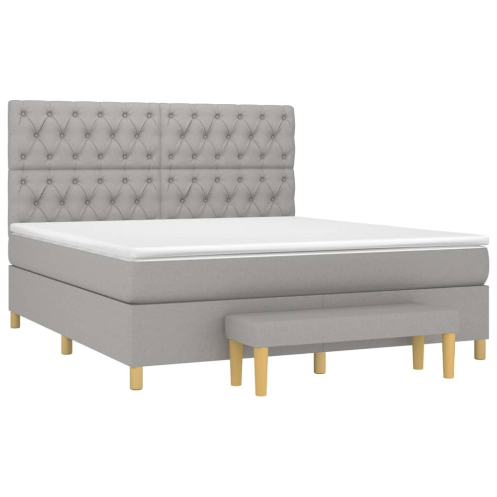 Produktbild för Ramsäng med madrass ljusgrå 160x200 cm tyg