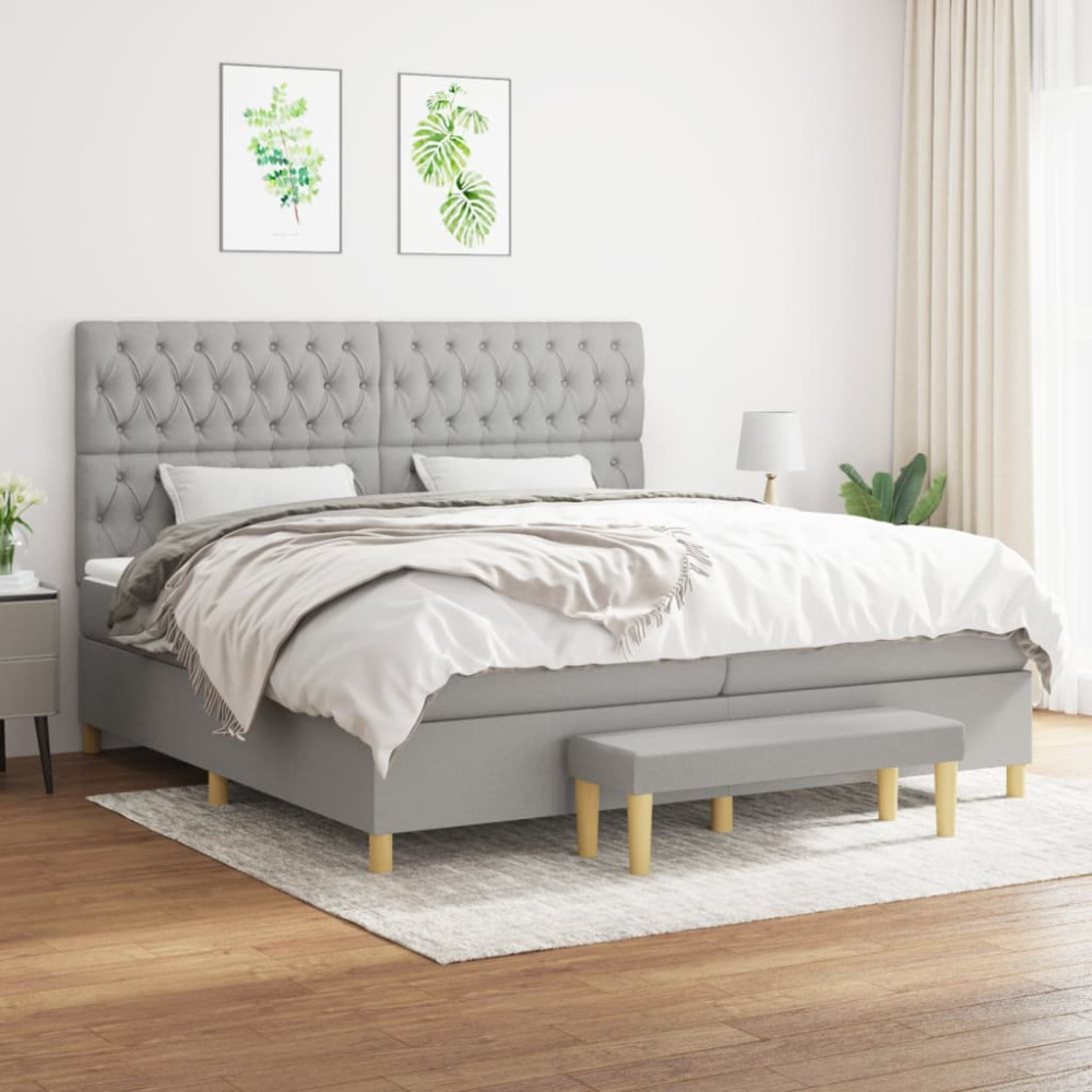 Produktbild för Ramsäng med madrass ljusgrå 200x200 cm tyg