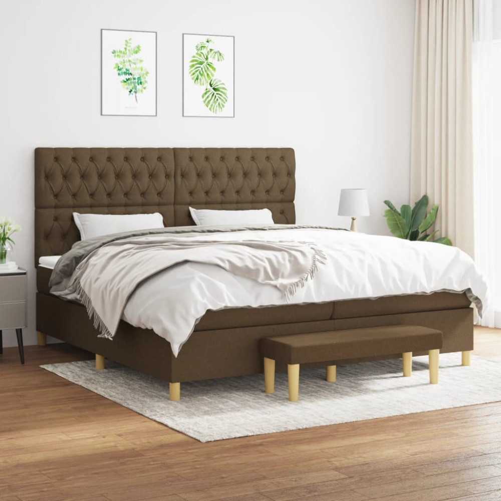 Produktbild för Ramsäng med madrass mörkbrun 200x200 cm tyg