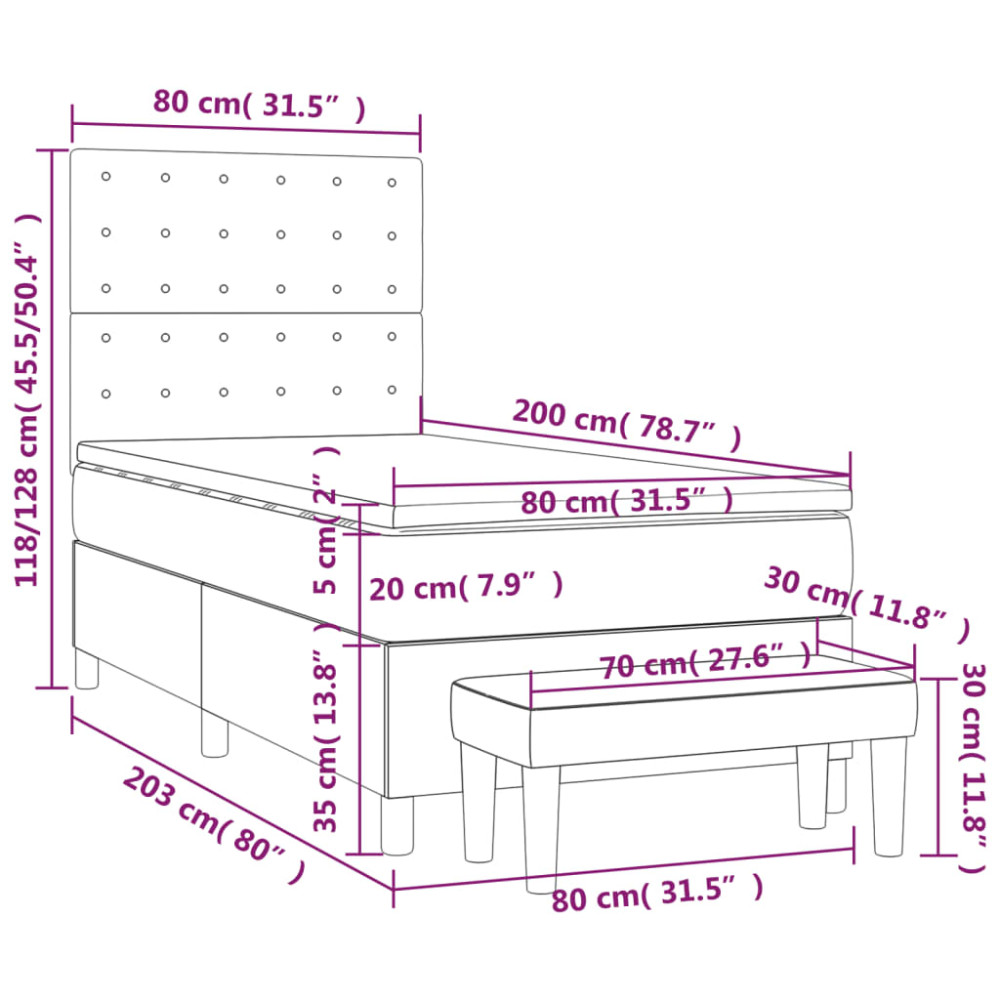 Produktbild för Ramsäng med madrass ljusgrå 80x200 cm tyg