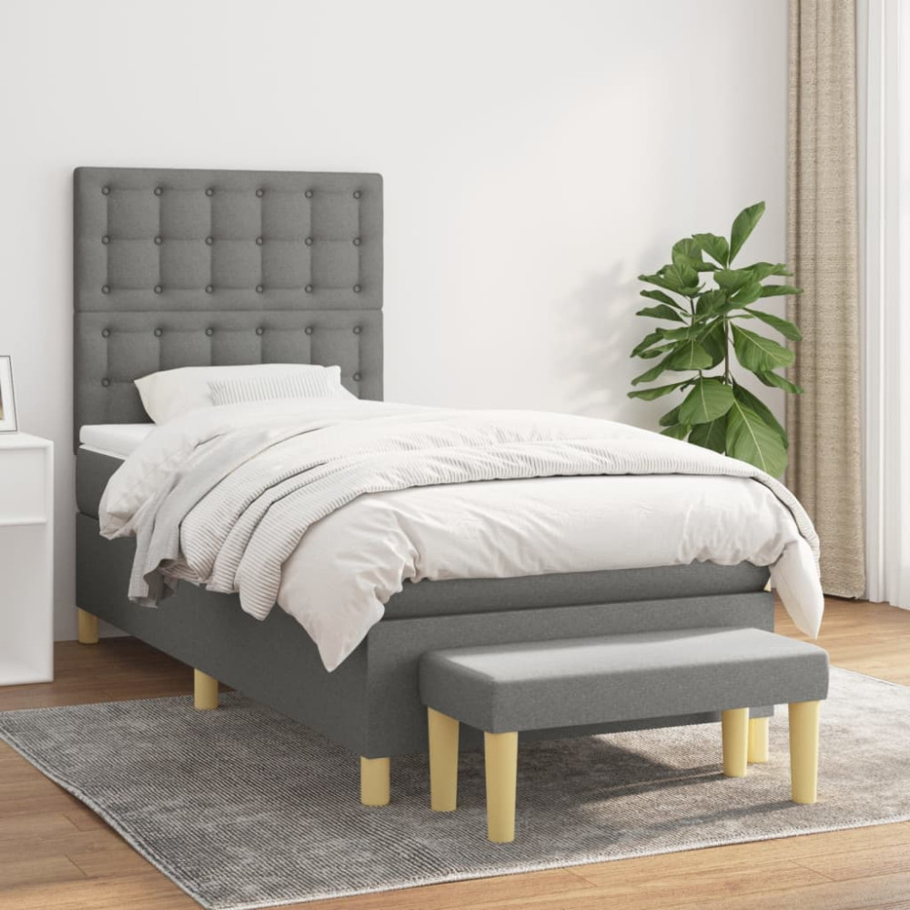 Produktbild för Ramsäng med madrass mörkgrå 80x200 cm tyg