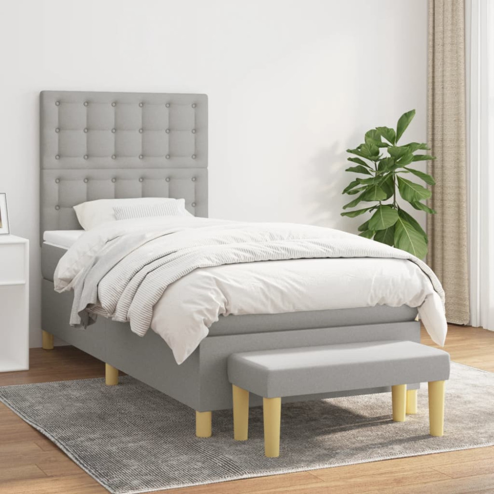 Produktbild för Ramsäng med madrass ljusgrå 90x190 cm tyg