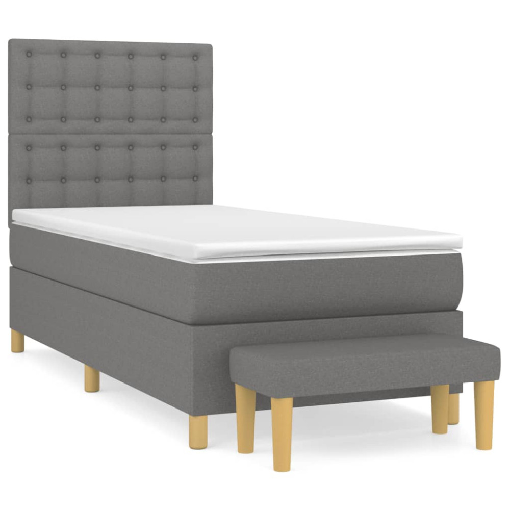 Produktbild för Ramsäng med madrass mörkgrå 90x190 cm tyg