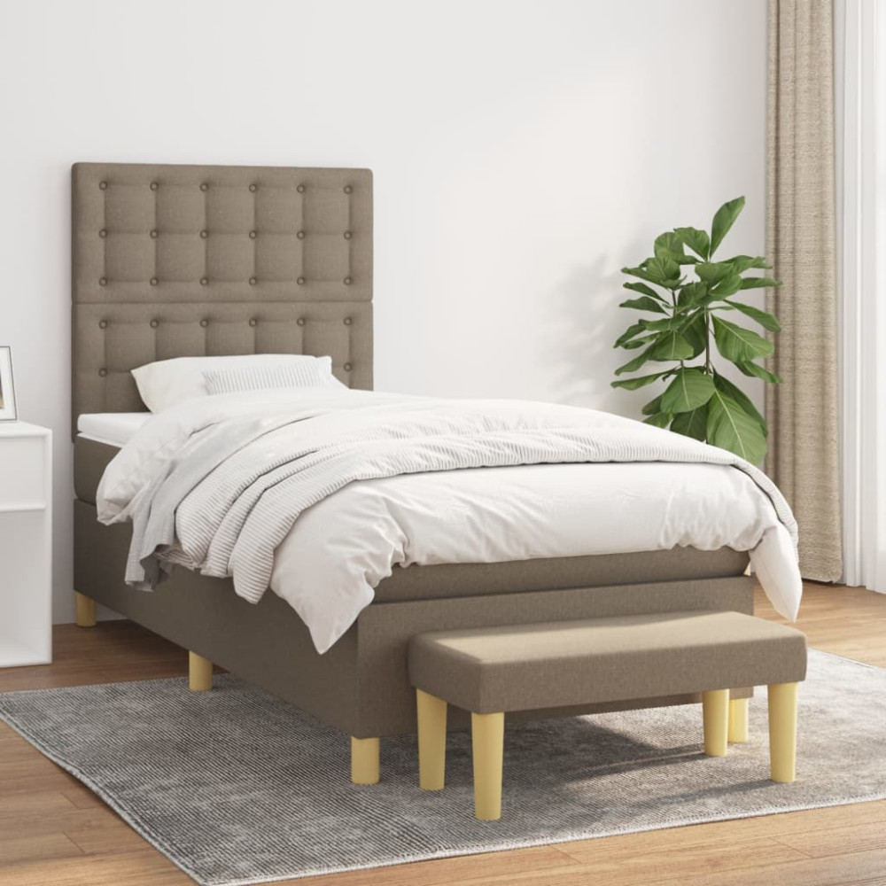 Produktbild för Ramsäng med madrass taupe 90x190 cm tyg