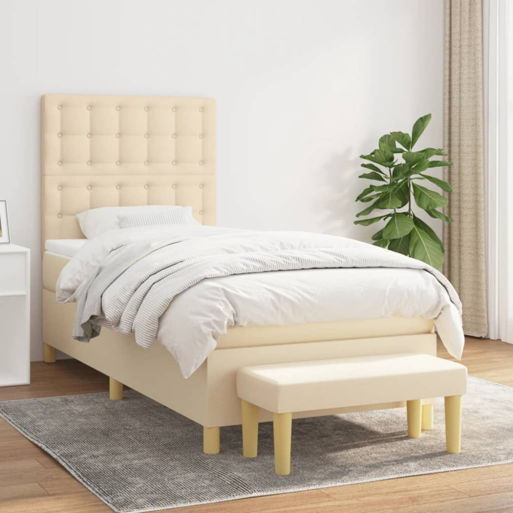 Produktbild för Ramsäng med madrass gräddvit 90x190 cm tyg