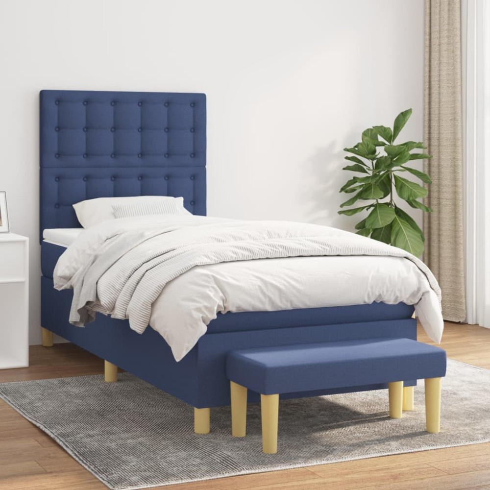 Produktbild för Ramsäng med madrass blå 90x190 cm tyg