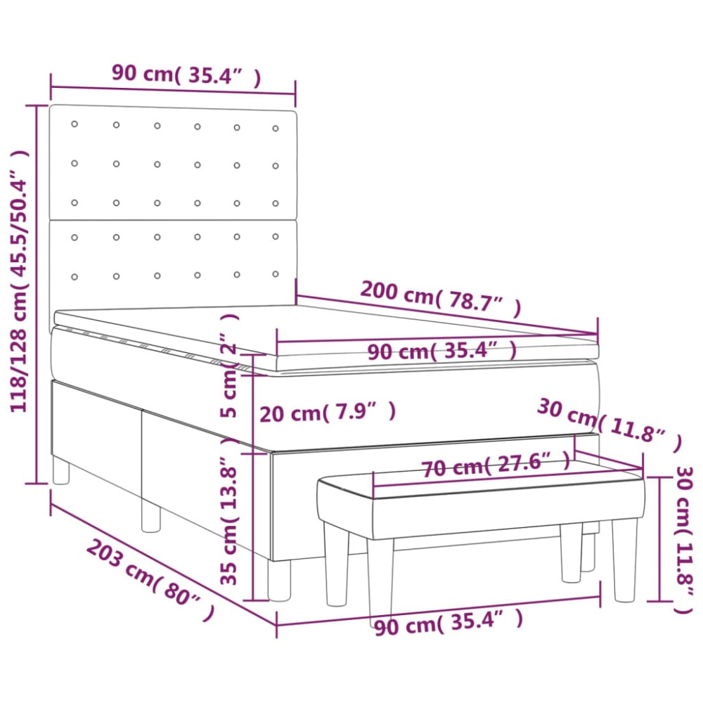 Produktbild för Ramsäng med madrass ljusgrå 90x200 cm tyg