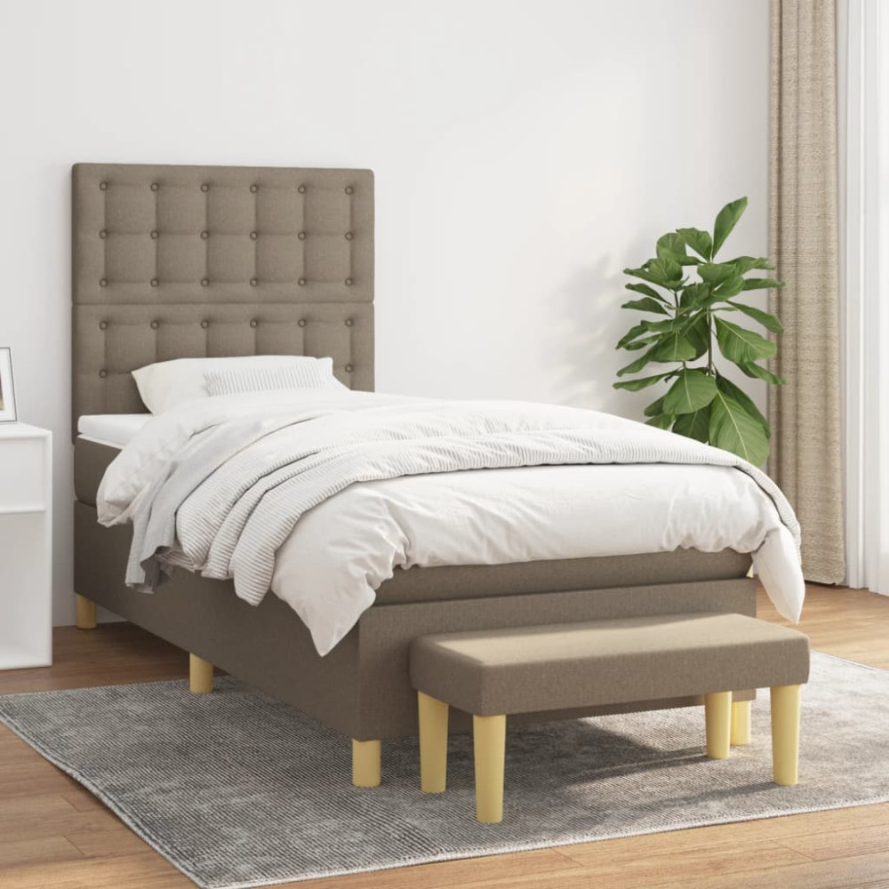 Produktbild för Ramsäng med madrass taupe 90x200 cm tyg