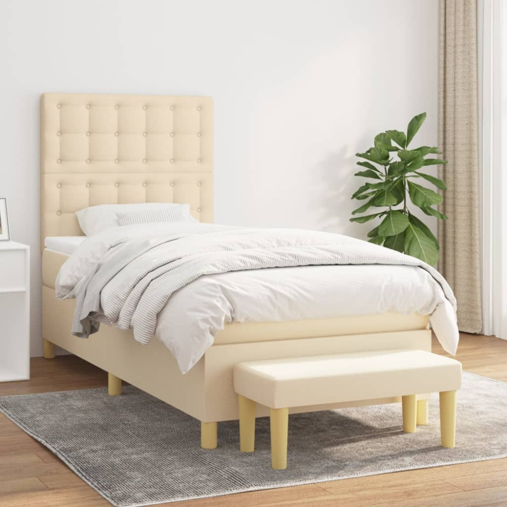 Produktbild för Ramsäng med madrass gräddvit 90x200 cm tyg