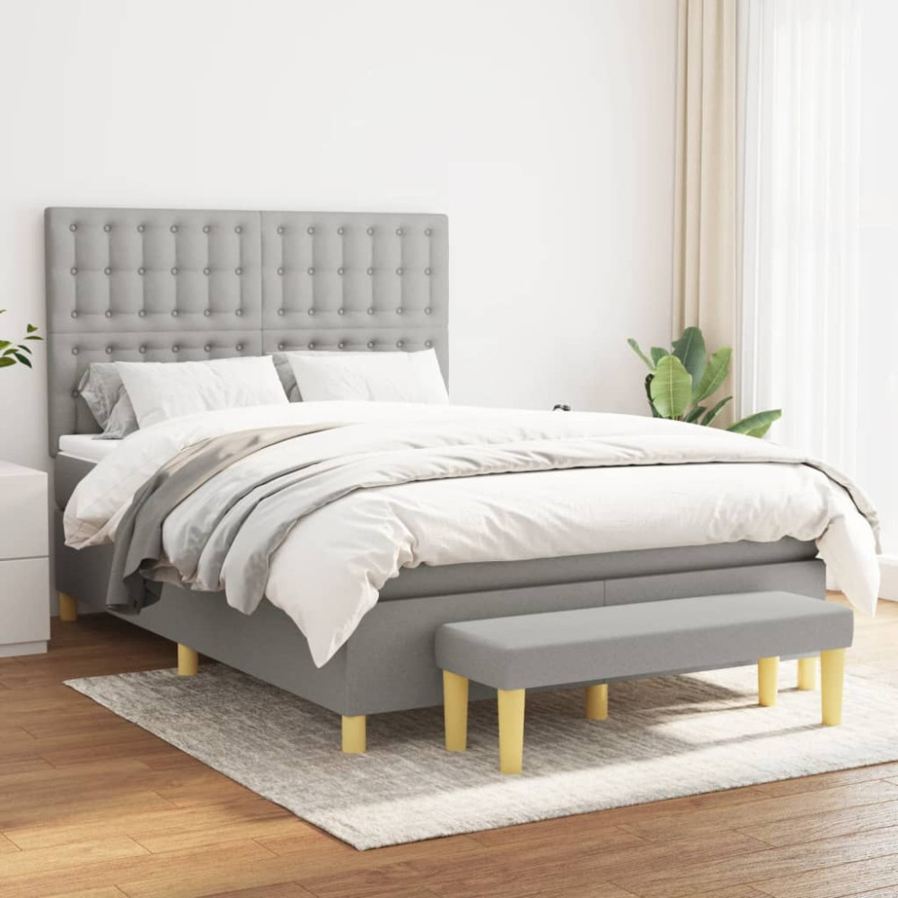 Produktbild för Ramsäng med madrass ljusgrå 140x190 cm tyg