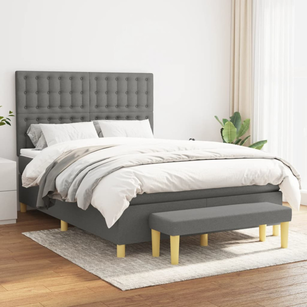 Produktbild för Ramsäng med madrass mörkgrå 140x190 cm tyg