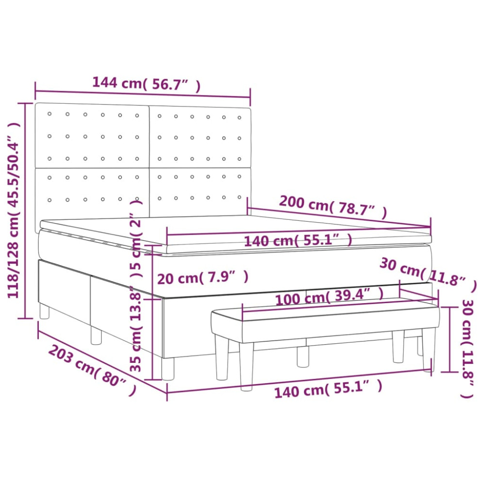 Produktbild för Ramsäng med madrass svart 140x200 cm tyg