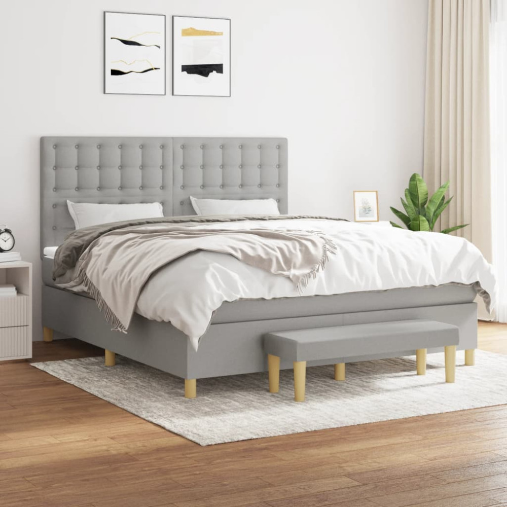 Produktbild för Ramsäng med madrass ljusgrå 160x200 cm tyg