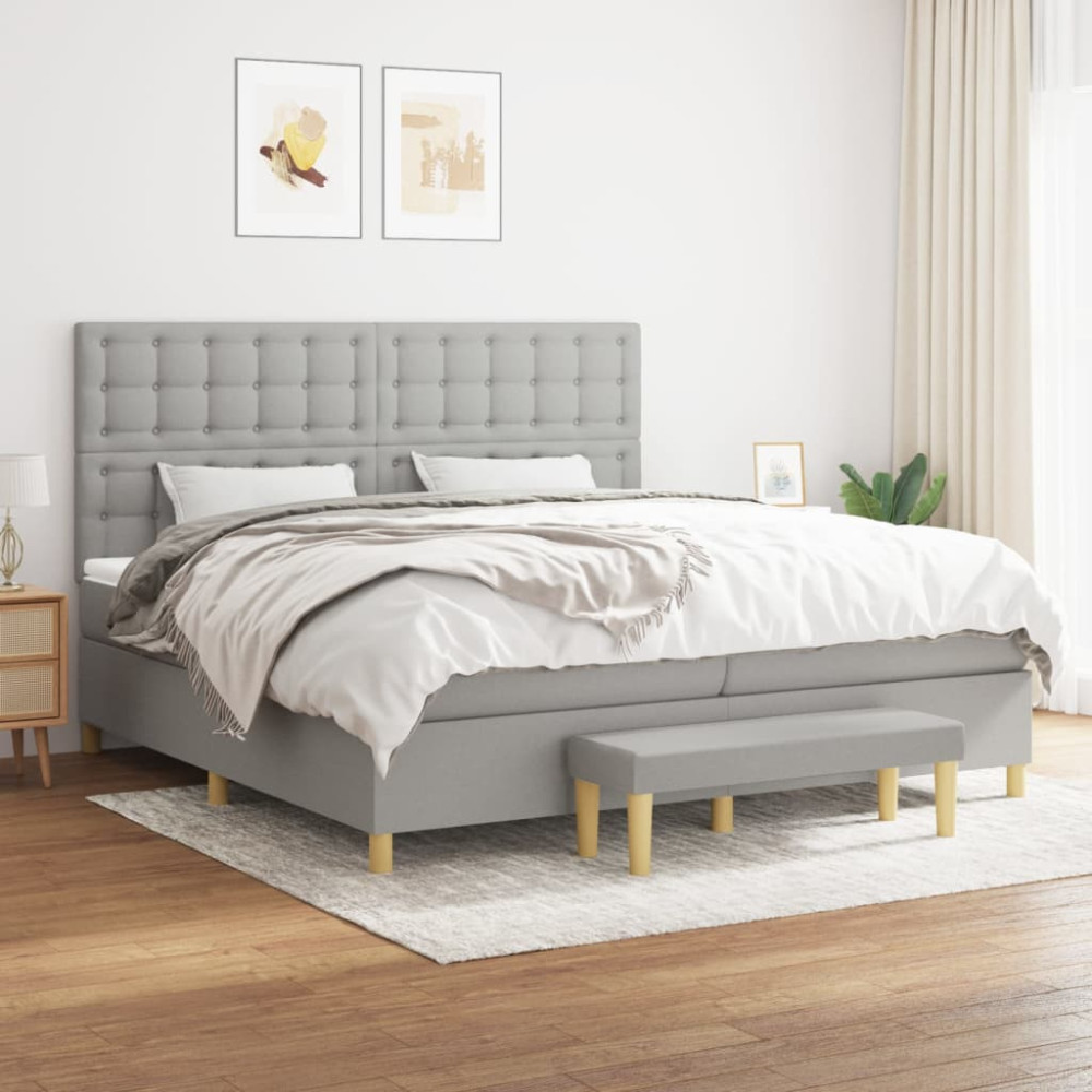 Produktbild för Ramsäng med madrass ljusgrå 200x200 cm tyg