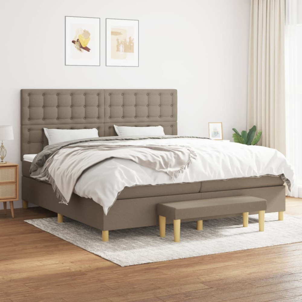 Produktbild för Ramsäng med madrass taupe 200x200 cm tyg
