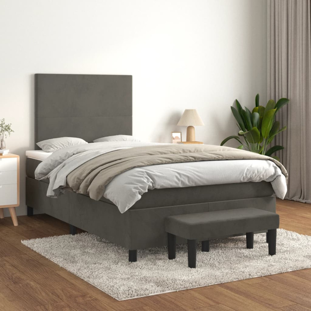 Produktbild för Ramsäng med madrass mörkgrå 120x200 cm sammet