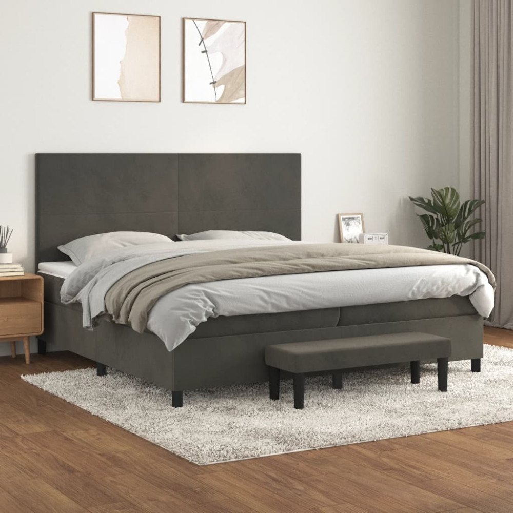 Produktbild för Ramsäng med madrass mörkgrå 200x200 cm sammet