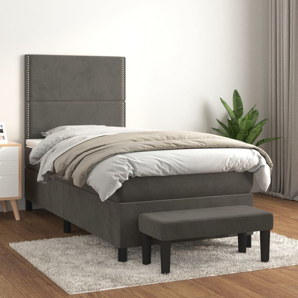 Produktbild för Ramsäng med madrass mörkgrå 80x200 cm sammet