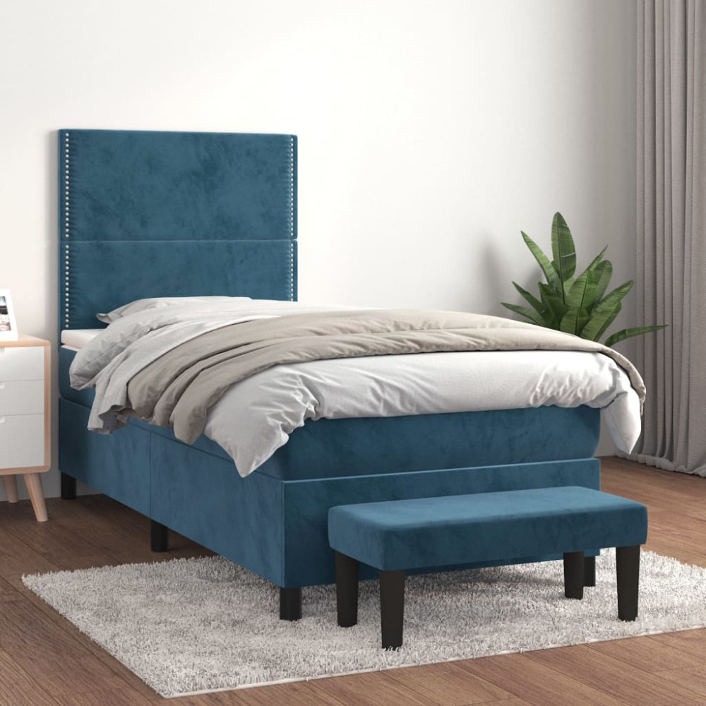 Produktbild för Ramsäng med madrass mörkblå 80x200 cm sammet